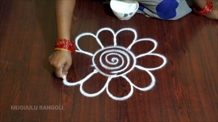 Flower rangoli designs with chalk