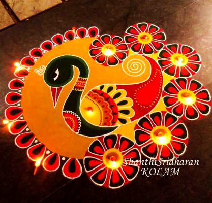 Peacock flower rangoli designs