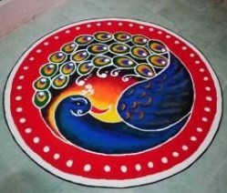 Peacock Rangoli Design for doorstep 