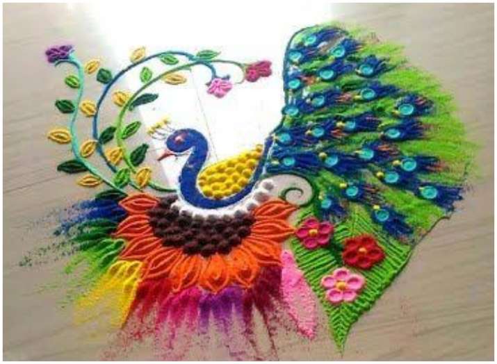 {Best} Peacock Flower Rangoli Design For Home, Office