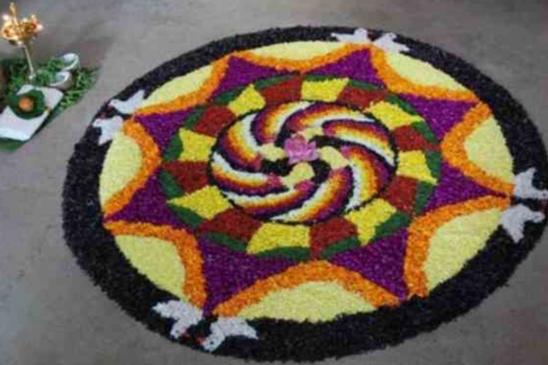 Onam Rangoli with Flowers